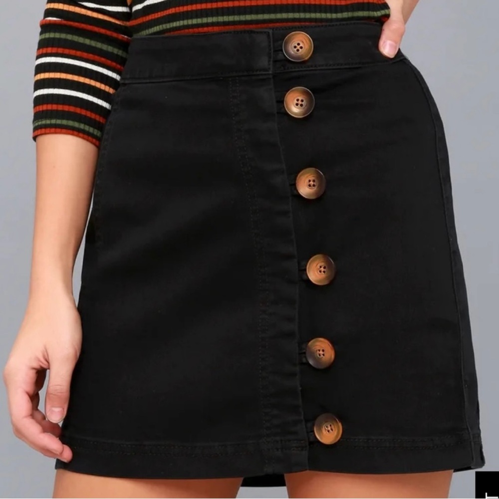 Free People Black Button-Front Skirt